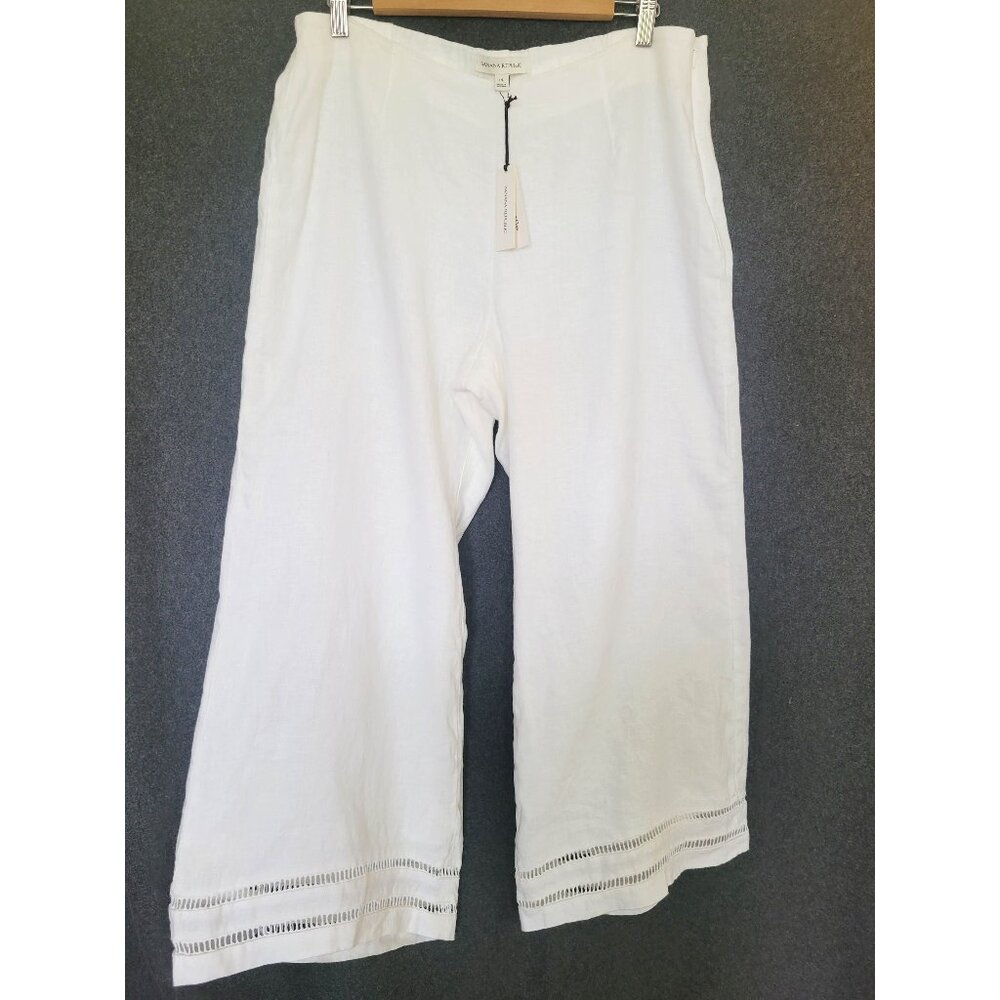 Banana Republic White Wide Leg Linen Eyelet Cropped Pants Coastal  Women’s 14